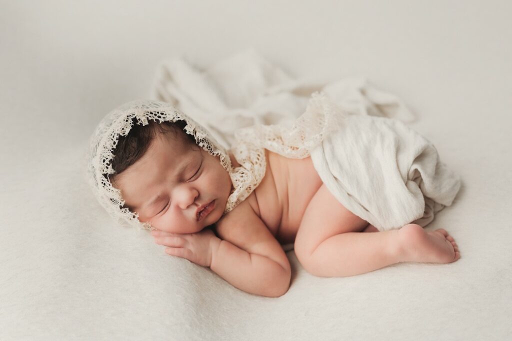 Baby Photography Lace Bonnet Bottoms up Pose Gold Coast
